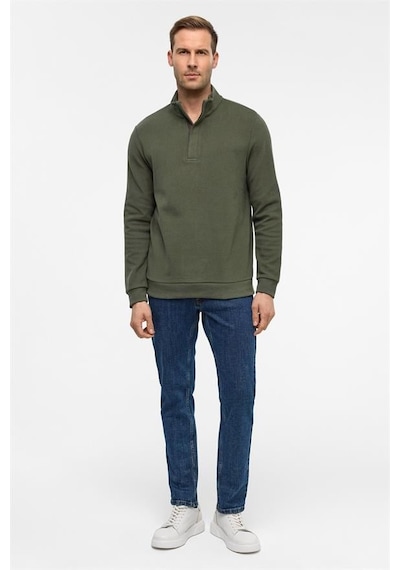 Süvari Haki Regular Düz Polo Yaka Sweatshirt Haki
