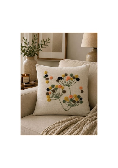 Punch Nakışlı Kırlent Kılıfı 45x45 Cm Kırlangıç Home Çapa Çiçek Desenli Rengarenk