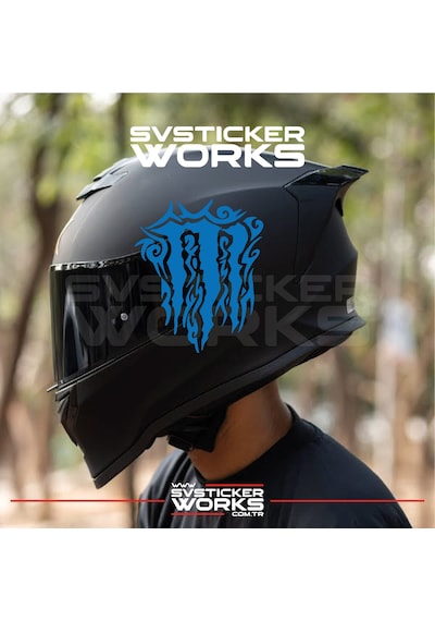 Monster Kask Sticker Tüm Kasklar Uyumlu Tek Yön 1 Adet Mavi