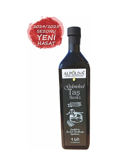 Geleneksel Taş Baskı Zeytinyağı 1 Litre Kısapınar Bahçemizden Alpoliva