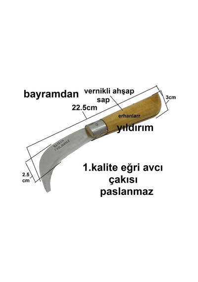 Avcı Çakısı Balıkçı Çakısı Eğri Ahşap Sap Bıçak