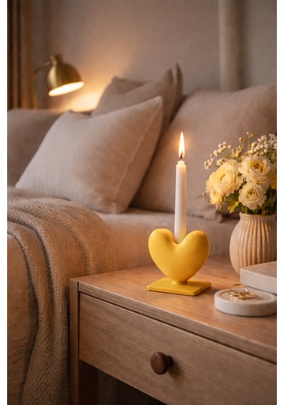 Dekoratif Kalpli Şamdan Romantik Mumluk Sarı