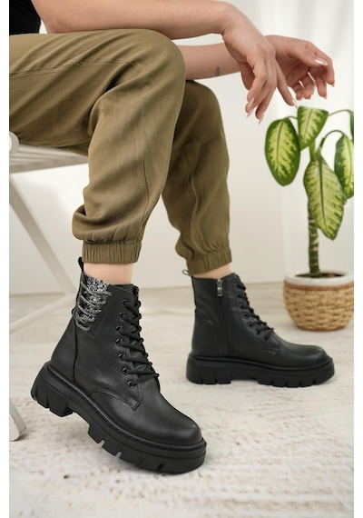 Nesil Shoes Fncy 206 Siyah Fermuarlı Kadın Bot-siyah Siyah