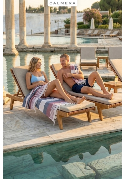 Calmera Natura Peştemal Pamuk - Doğal Saçaklı Plaj, Deniz, Havuz, Spa, Sauna, Spor, Seyahat Havlusu - Lacivert