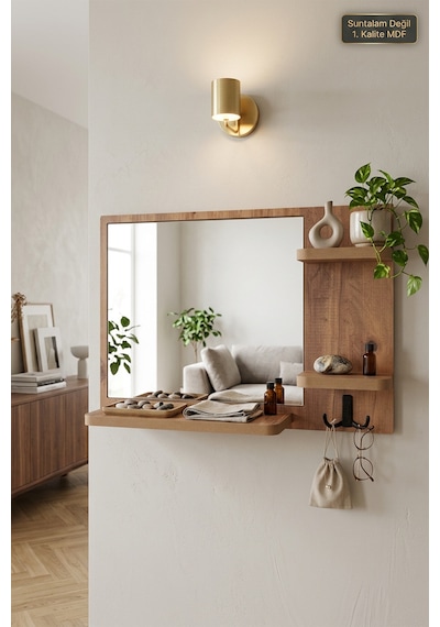 Antik Ahşap Dekoratif Ayna Raflı Askılı Banyo Lavabo Wc Aynası Oda Dresuar Koridor Konsol Mutfak Makyaj Aynası Srn-11x Atlantik Çam