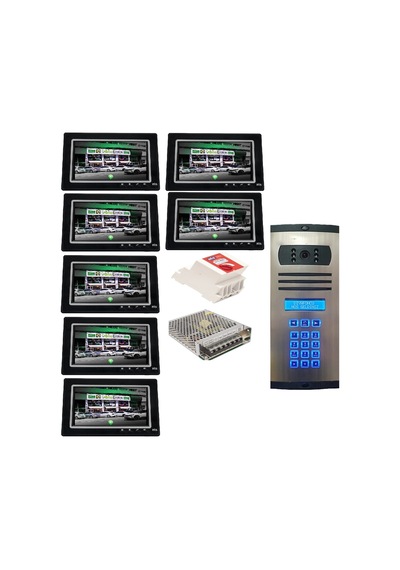 8 Daire Nts 2015-s 7'' Görüntülü Diafon Siyah-8003 Tuş Takımlı Şifreli Zil Panelli Set