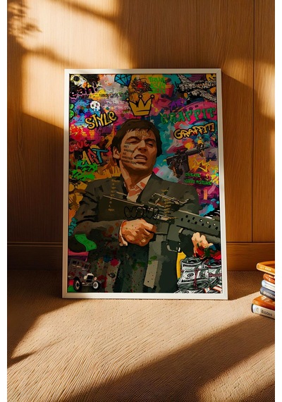 Tony Montana Çerçeveli Tablo Graffiti Ofis İçin Hediye Street Art