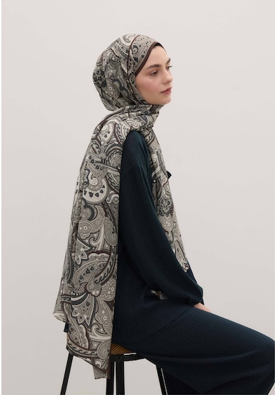 Freshscarfs Siara Desen Şal Kahve haki