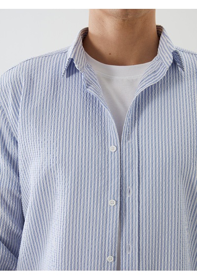 Lcw Vision Mavi Slim Fit Uzun Kollu Çizgili Erkek Gömlek