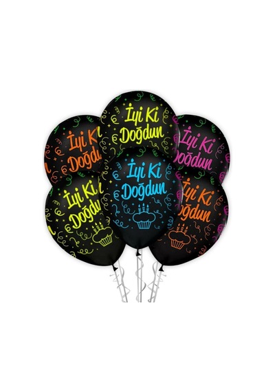İyiki Doğdun Yazılı Siyah Renkli Yazılı Balon 100 Adet Siyah İyiki Doğdun