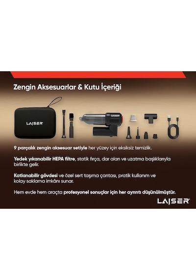 Laiser Mini, Katlanabilir Led Ekranlı 17.000 Pa 3 İn 1 Çekme-vakum-üfleme Özellikli Şarjlı Araç Süpürgesi Diğer