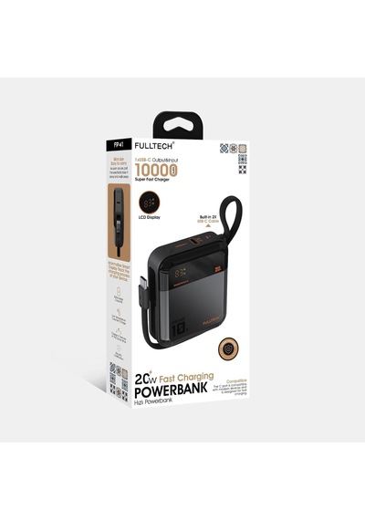 10.000 Mah Mini Type-c Kablolu 20w Hızlı Şarj Fultech Lcd Ekranlı Taşınabilir Powerbank