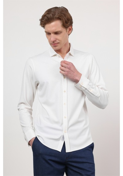 İmza Beyaz İtalyan Yaka Uzun Kol Cepsiz Performans Ürün Slim Fit Gömlek 1004260160