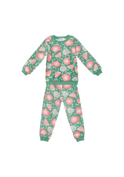 Pembe Çiçekli Kız Bebek Yeşil Eşofman Takım