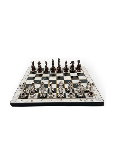 Ahşap - 277 - Satranç Takımı Metal Taşlı Merduz36s - 25cm, Bakır-gümüş - Muratech - - Merduz25b