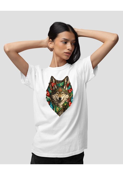 Bigohobi Kurt Desenli Dijital Baskılı Unisex Tshirt, Günlük Kullanıma Uygun Regular Tshirt Beyaz