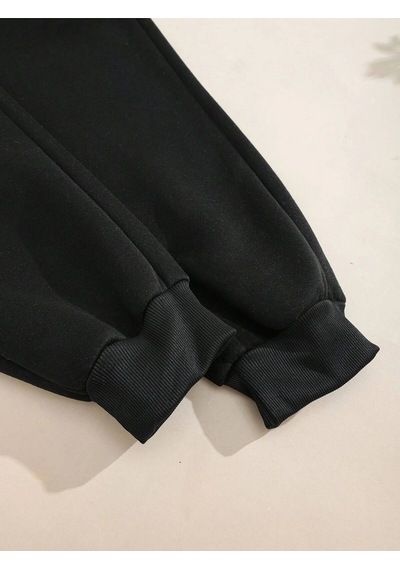 Letter Graphic Elastic Waist 4 Mevsim Eşofman Siyah
