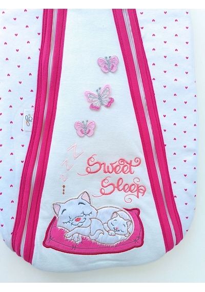 Kedi Desenli Bebek Kundağı Çift Fermuarlı Bebek Dış Kundak Battaniyesi Hastane Çıkışı Pembe