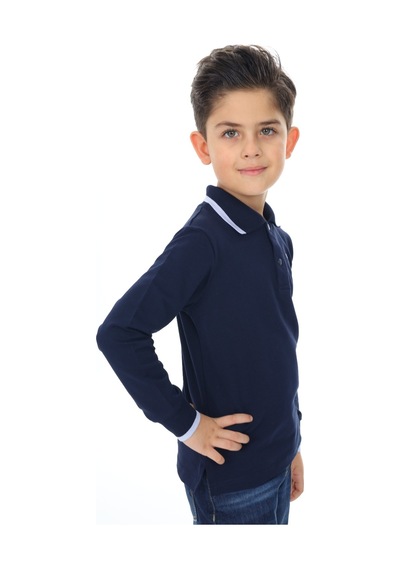 Toontoy Kids Toontoy Erkek Çocuk Pamuklu Polo Yaka Nakışlı Basic Tişört 22944 Lacivert