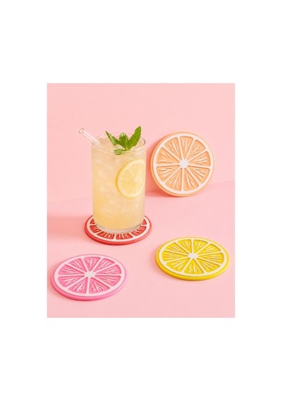 3dmarketi Limon Desenli Renkli Bardak Altlığı Çap 10 Cm 4'lü Çok Renkli
