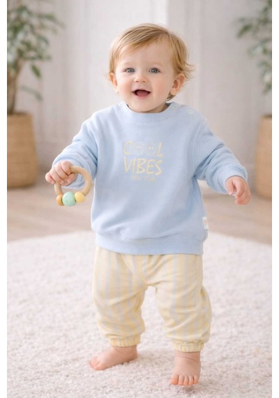 Oversize Bebek Takım 6-18 Ay %100 Pamuk Mavi