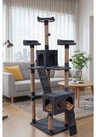 Missidea Cat City Yeni Rezidans Kedi Oyun Evi Ve Tırmalama Antrasit