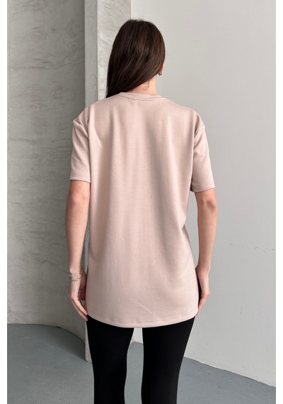 Balenbi Kadın Modal Bisiklet Yaka Basic Yarım Kollu T-shirt 1211 Bej