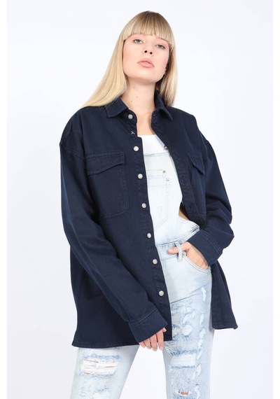 Banny Jeans Kadın Oversize Jean Gömlek Lacivert