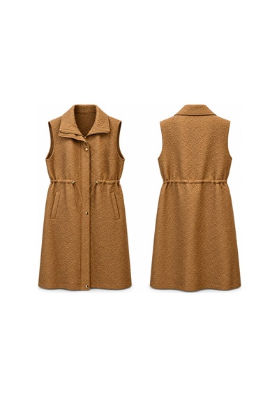 Levidor Önü Fermuar Ve Çıtçıt Detay Bel Büzgülü Yelek 710032 Camel