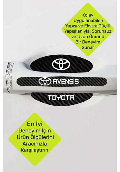 Araç Modeline Özel Toyota Avensis Karbon Kapı Kolu Koruma Seti Beyaz Yazılı 8 Parça Şık Tasarım