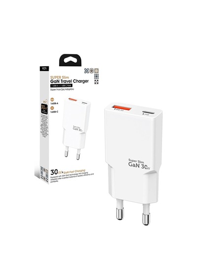 30w Gan Süper İnce Hızlı Şarj Adaptörü 1xusb 1xtype-c Pd 30