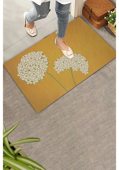 Valerine Life Kişniş Çiçeği Zarafeti Sarı Renk Welcome Hoş Geldiniz Kapı Önü Paspası 45x70cm Kahverengi