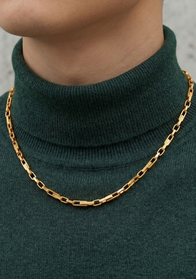 14 Ayar Altın Geometrik Tasarım Unisex Zincir Kolye 50 Cm. Sarı Altın