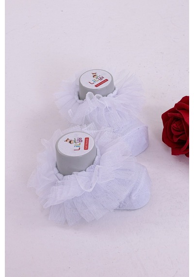 Burçak Çorap Soft Yıkamalı Kız Bebek Çorabı - Tül Ve Güpür Detaylı Pamuklu Model 4'lü Kırık Beyaz