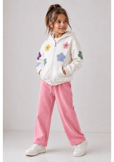 Jabber Kız Çocuk Çiçekli Kapüşonlu Sweatshirt Ve Eşofman Altı Pembe Çok Renkli
