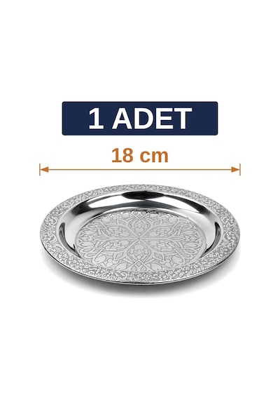 Binbir Trend 18 Cm İşlemeli Kenarlı Otantik Desenli Krom Çelik Meze Ve Servis Tabağı 1 Adet
