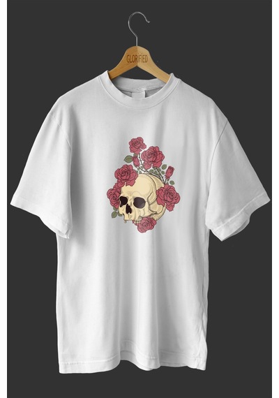 Noıssey -wed Kafatası Bahçesi Tasarım Baskılı Oversize T-shirt Tişört Beyaz