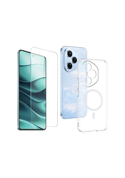 Vendas Honor 400 Pro Kamera Korumalı M-safe Şarj Özellikli Şeffaf Zore London Sert Pc Kapak + Cam Ekran Koruyucu Şeffaf