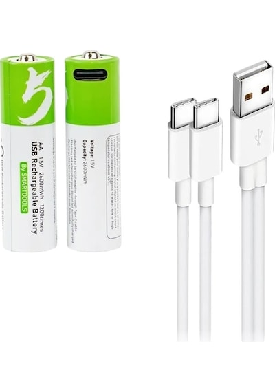 Type-c Şarjlı Li-ion Aa Kalem Pil 1.5v 2600mah 2li Paket