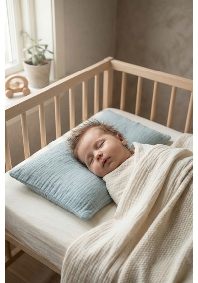 Çift Katlı Müslin Çocuk Yastık Kılıfı %100 Pamuk 35x45 cm 2’li Bebek Çocuk Kılıf Seti Mavi