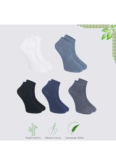 Kral Socks Erkek Bambu Patik Düz Desen 5 Çift Dikişsiz Çorap