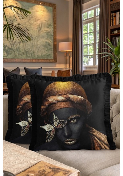 Gold Art Portre Saçaklı Yastık Kılıfı - Lüks Afro Bohem Siyah Altın Renkli Püsküllü Kırlent Kılıfı Açık Yağmur Altın Gold Art Portre Saçaklı Yastık Kılıfı - Lüks Afro Bohem Siyah Altın Renkli Püsküllü Kırlent Kılıfı Açık Yağmur Altın
