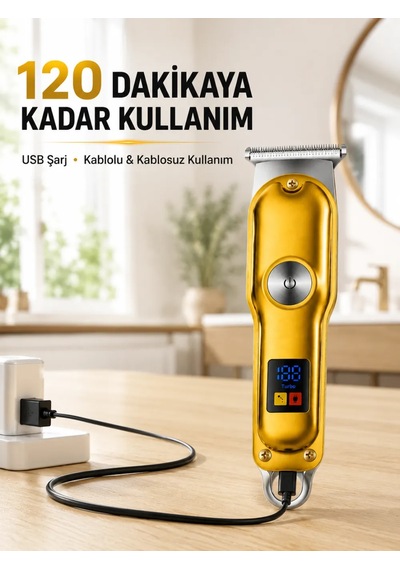 Astraltech Şarjlı Profesyonel Saç Sakal Tıraş Makinesi T Bıçaklı Turbo Modlu Led Ekranlı 3