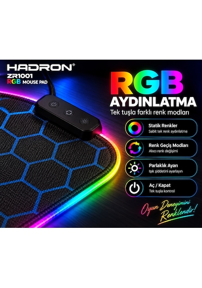 Hadron Zr1001 Mavi Petek Desenli Rgb Ledli Mouse Pad 300 X 800 Mm