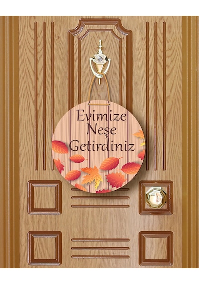 Gül Desenli Kalp Figürlü "evimize Neşe Getirdiniz" Kapı Süsü 22.5 Cm Mdf Halat Askılı Altın