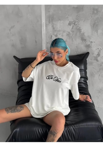 Modi Unisex Baskılı Oversize T-shirt - Beyaz - Mymg98309