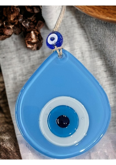 Mini Mavi Yeşil Damla Desen Nazar Boncuklu Duvar Dekoru Cam Duvar Süsü