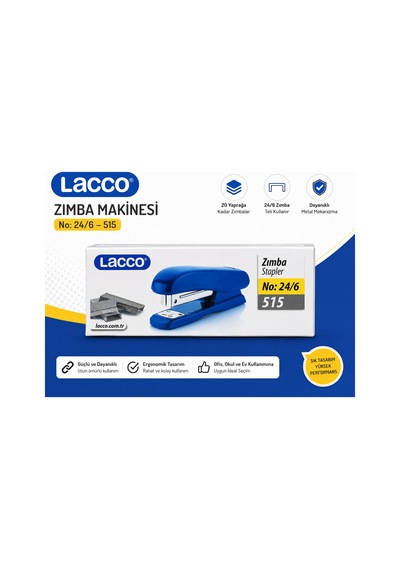 Lacco 515 Zımba Makinesi 24/6 Metal Mekanizmalı Dayanıklı Ofis Okul Ev Tipi Zımba