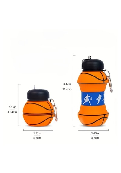 Basketbol Topu Tasarımlı Katlanabilir Akordiyon Su Şişesi Spor Ve Seyahat İçin Turuncu