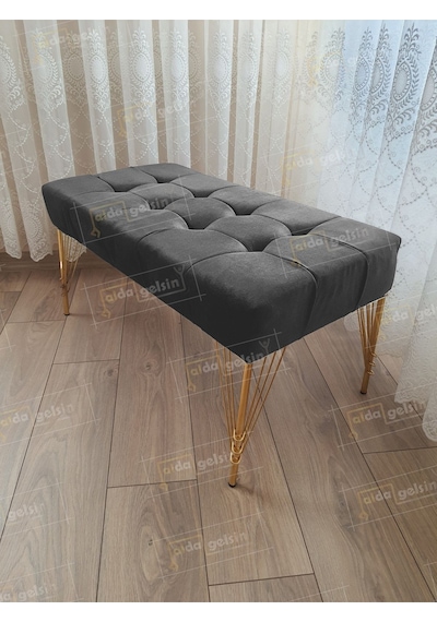 Modern Dilim Puf Ayakucu Puf Gold Metal Ayak 100 45 Antrasit